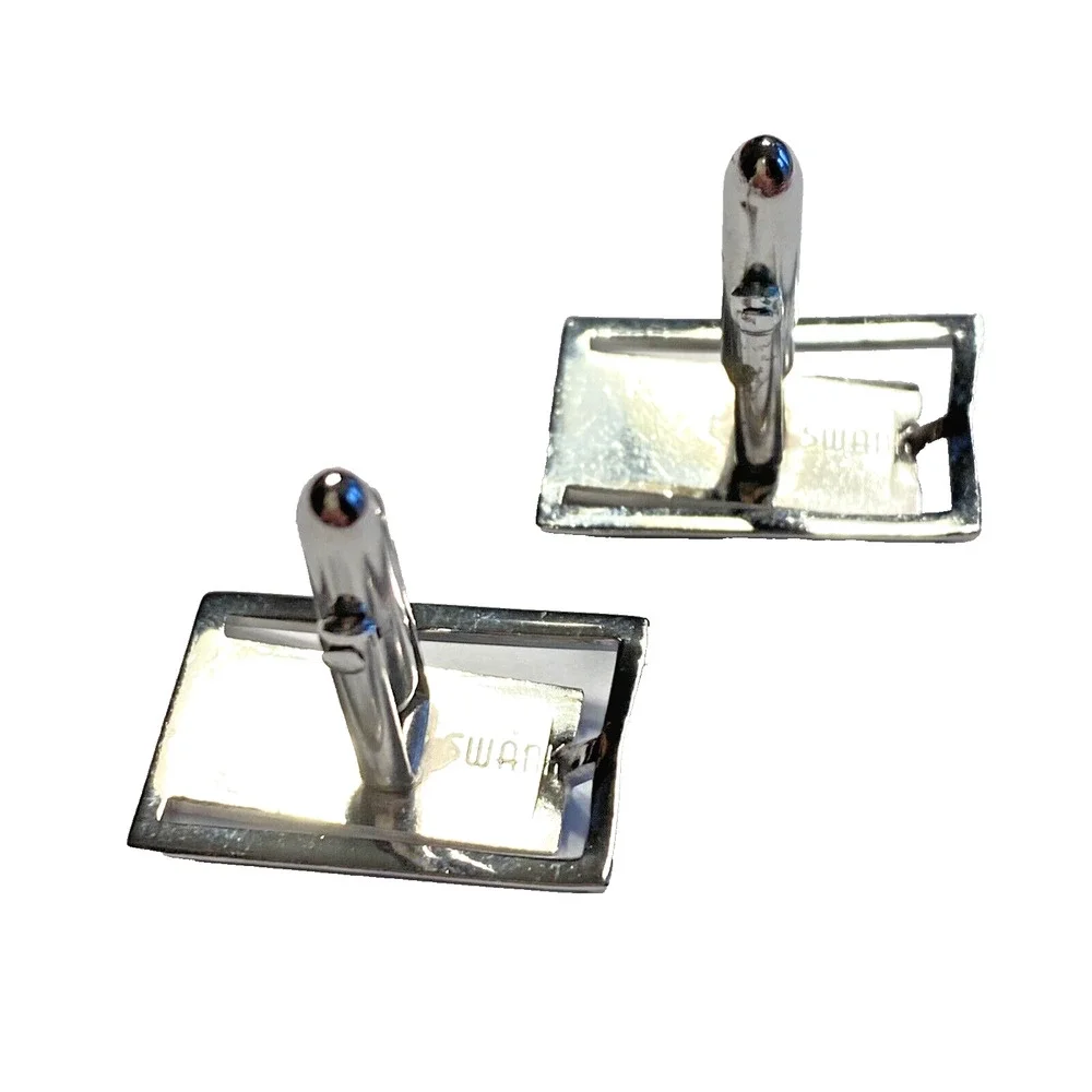 Vintage SWANK Mid Century Cuff Links Silvertone Brushed Etched Dimensional Chic